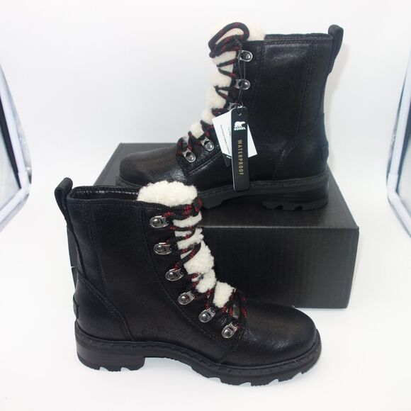 NEW Sorel Lennox Lace Cozy Boots Waterproof Shearling Lug Women's 5 Black - Picture 8 of 13